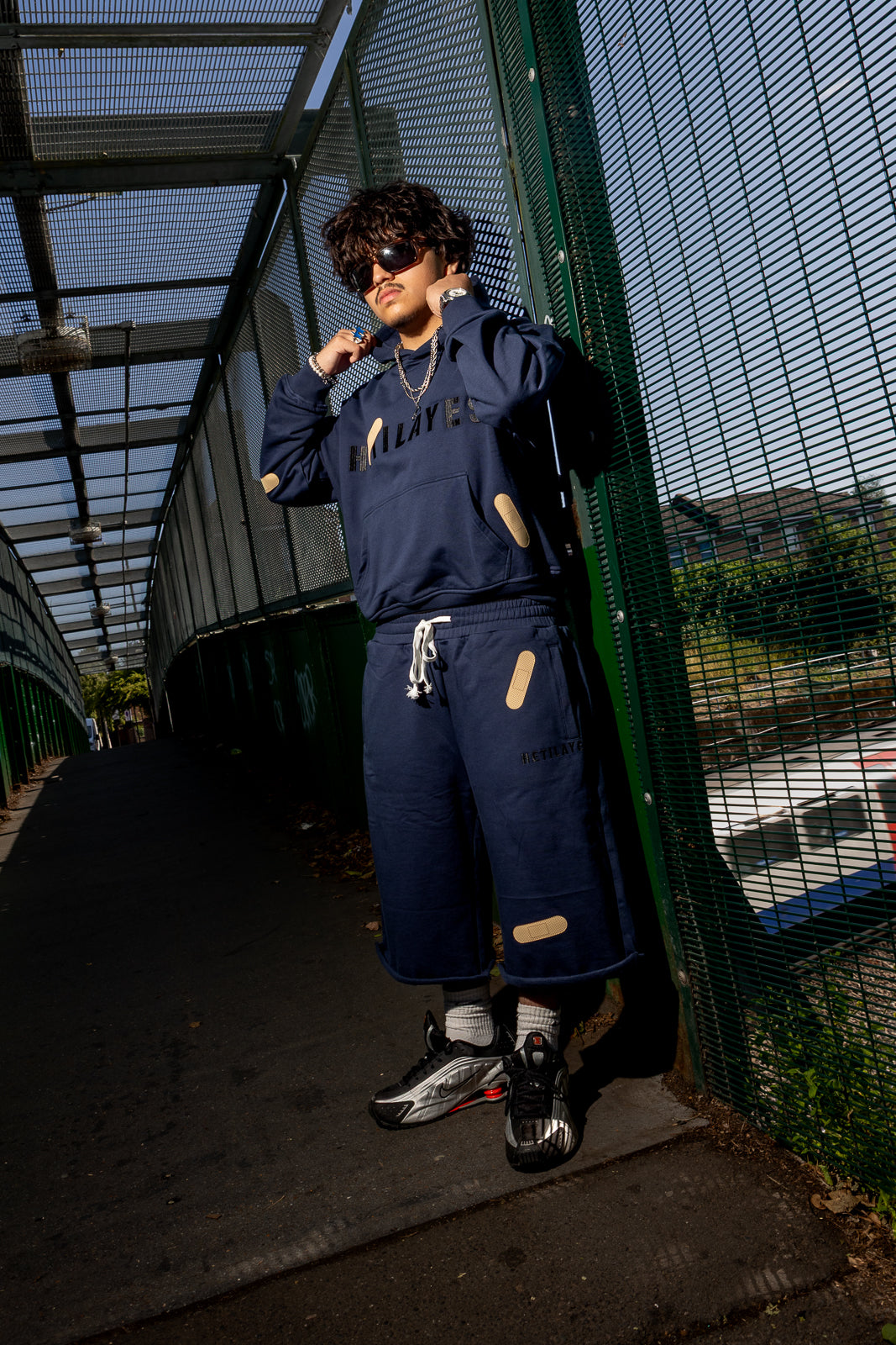 'Plaster track' Navy Hoodie