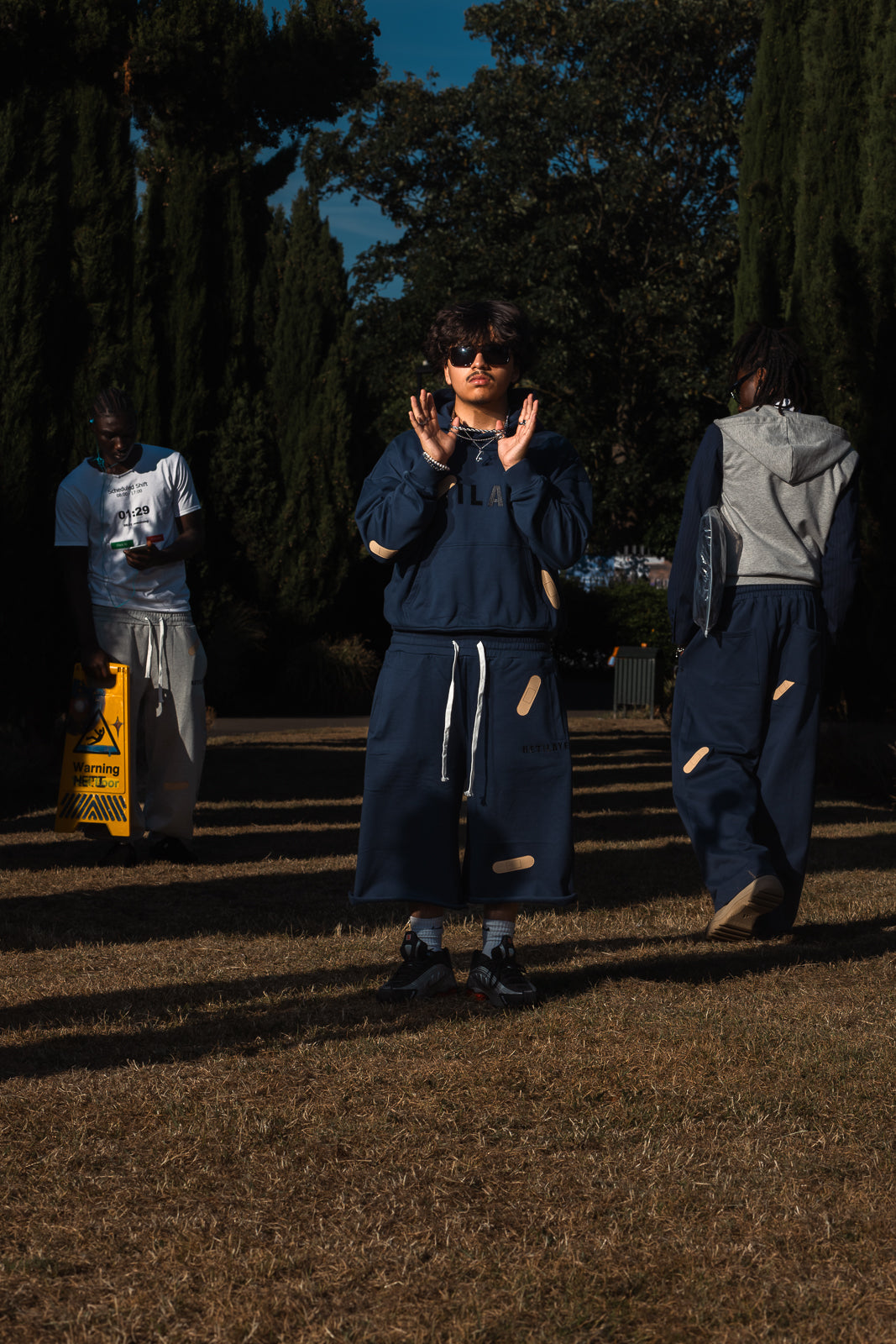 'Plaster track' Navy Hoodie